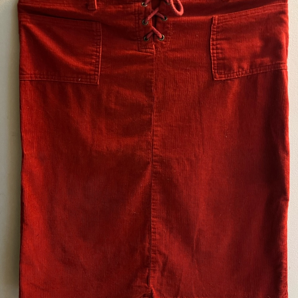 Brick Red Lace-Up Women's Corduroy Skirt